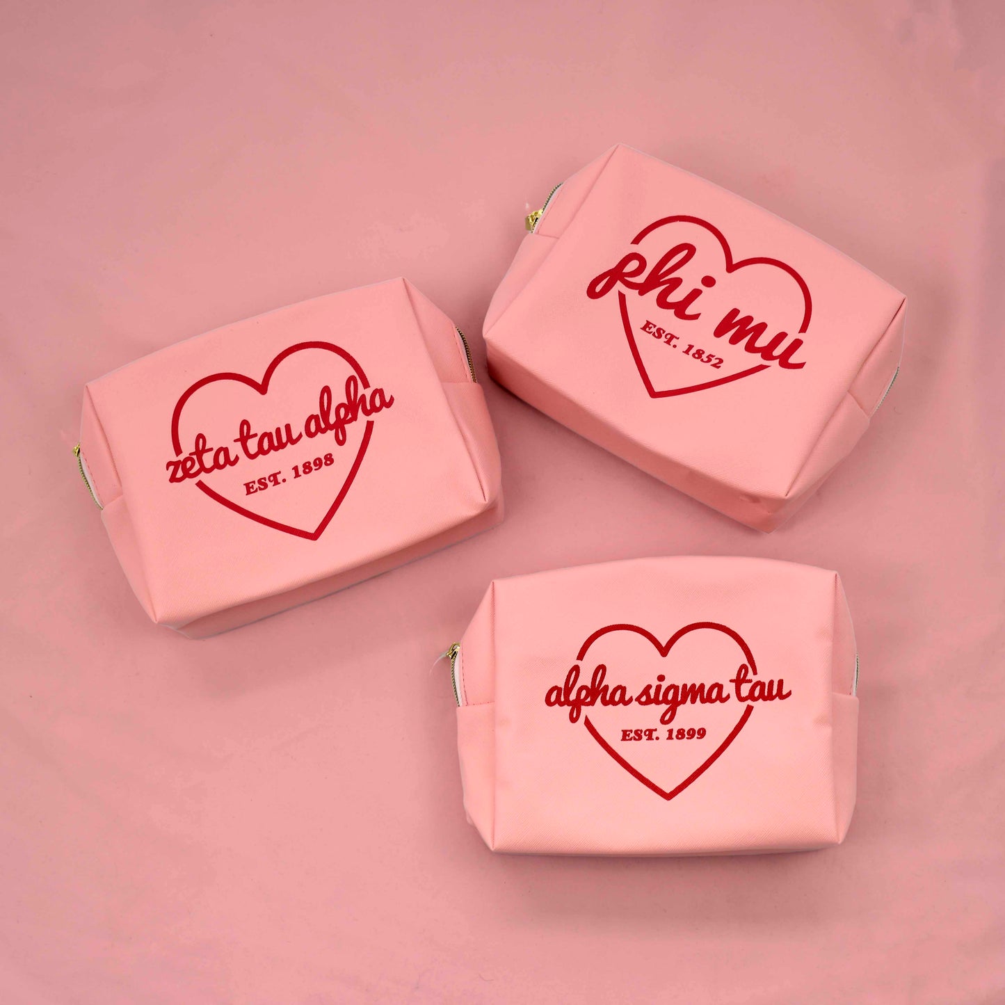 Alpha Sigma Tau Pink w/Red Heart Makeup Bag