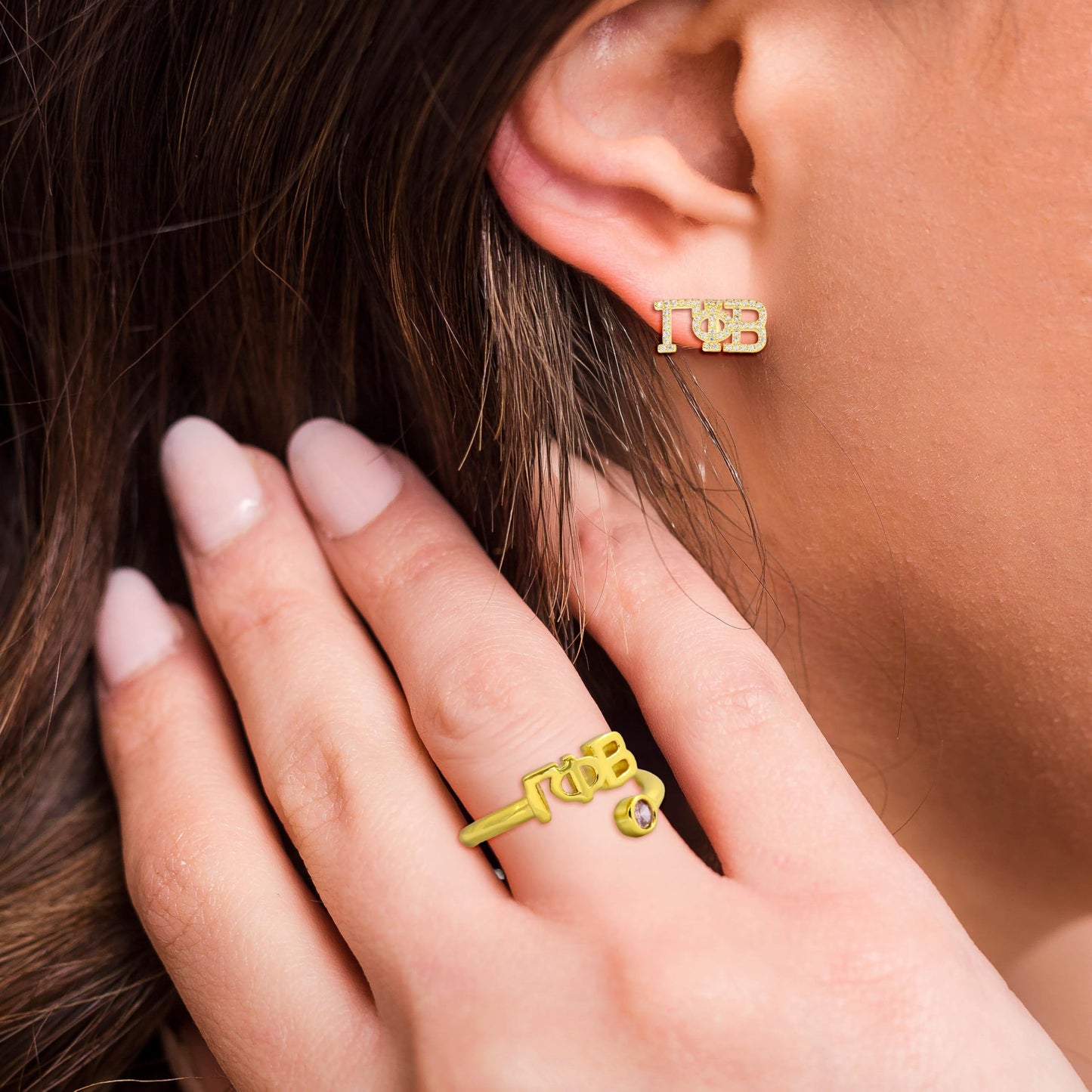 Sigma Gamma Rho Ring- Gold Plated with Greek Letters and CZ Gemstone