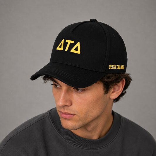 Delta Tau Delta Baseball Cap- Brushed Cotton 5-Panel Black Hat