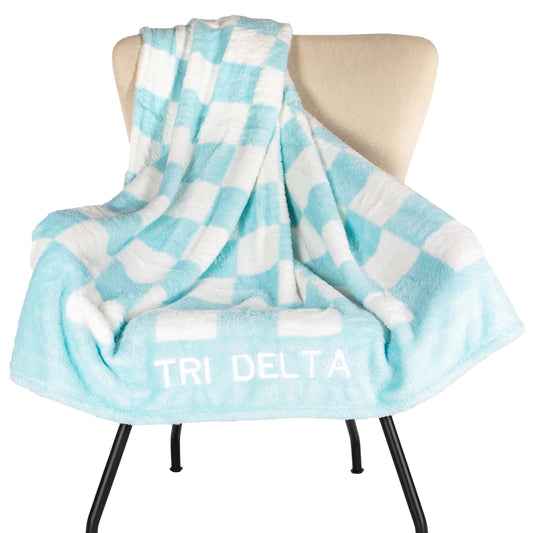 Tri Delta Blanket - Thick Checkered Sherpa Blanket