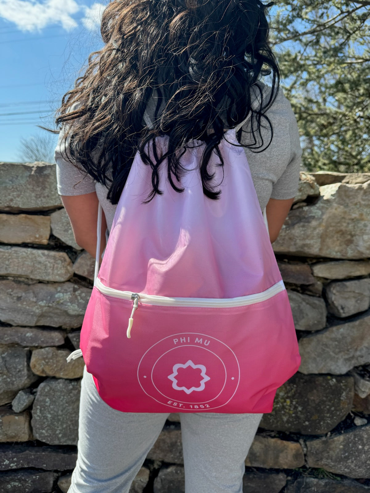 Alpha Chi Omega Drawstring Backpack, Ombre Color Design