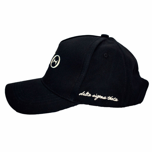 Delta Sigma Theta Baseball Cap- Brushed Cotton 5-Panel Black Hat