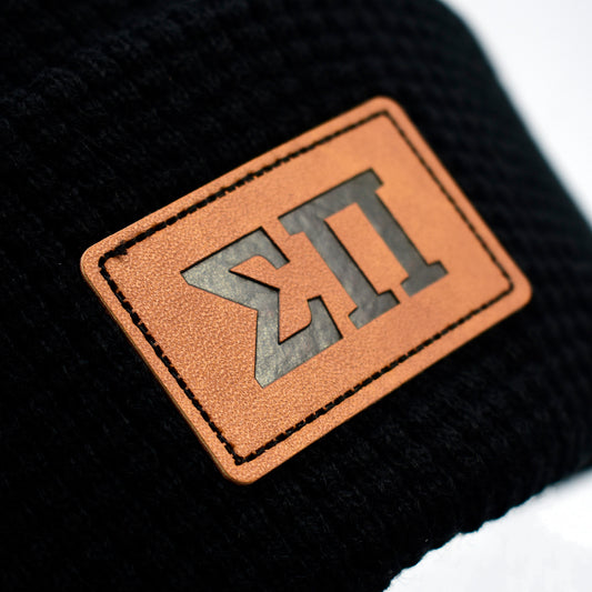 Sigma Pi Fraternity Beanie Hat - Black Winter Hat w/ Greek Letters Patch