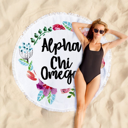 Alpha Chi Omega Floral Fringe Towel Blanket