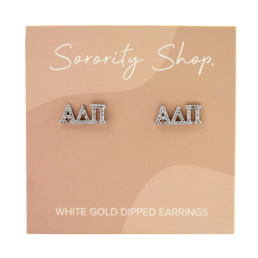 Alpha Delta Pi White Gold Plated Stud Earrings