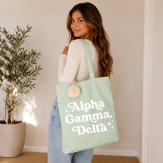 Alpha Gamma Delta Retro Pom Pom Tote Bag