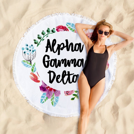 Alpha Gamma Delta Floral Fringe Towel Blanket