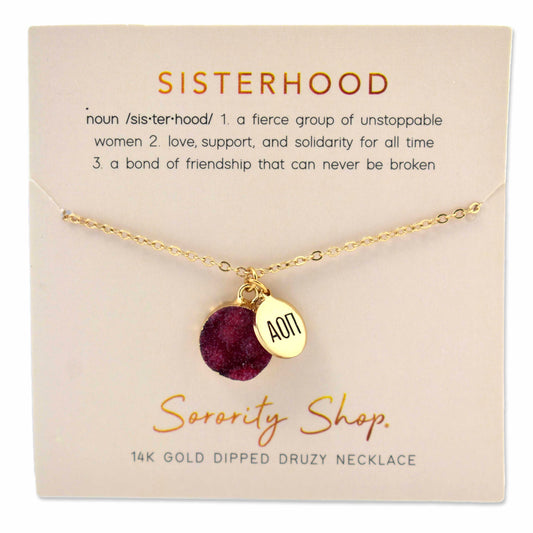 Alpha Omicron Pi Sisterhood Druzy Necklace