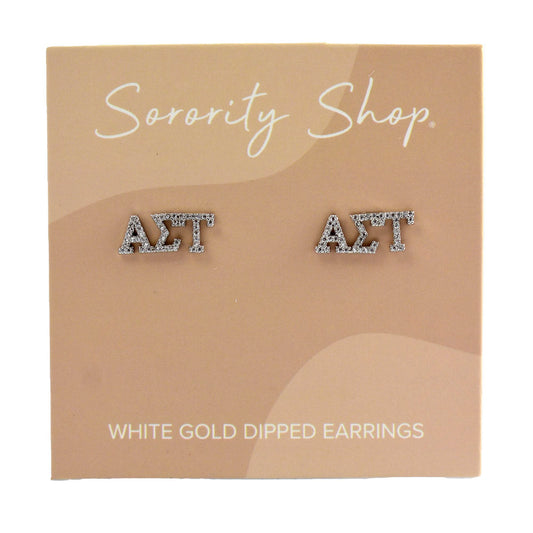 Alpha Sigma Tau White Gold Plated Stud Earrings