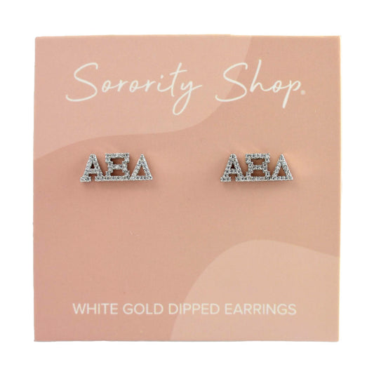 Alpha Xi Delta White Gold Plated Stud Earrings