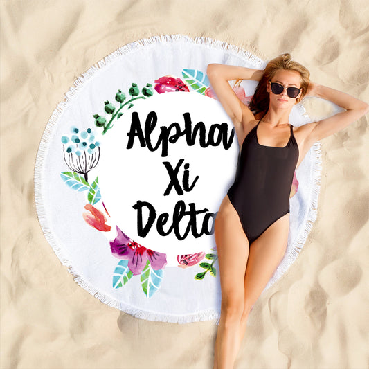 Alpha Xi Delta Floral Fringe Towel Blanket