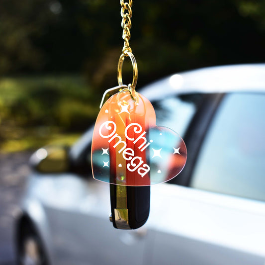 Chi Omega Keychain - Iridescent Heart Design