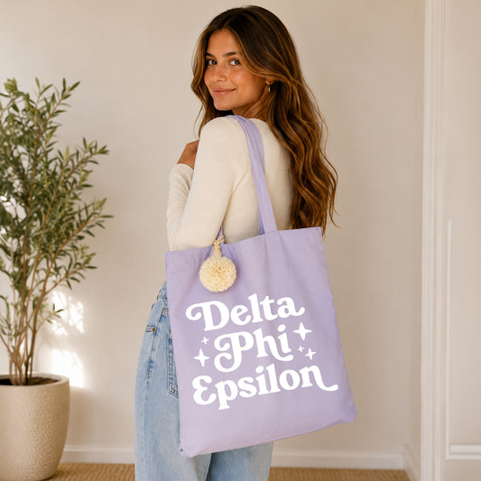 Delta Phi Epsilon Retro Pom Pom Tote Bag