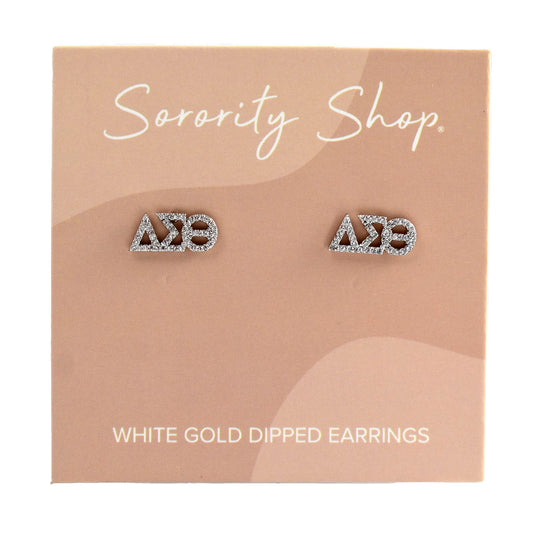 Delta Sigma Theta White Gold Plated Stud Earrings