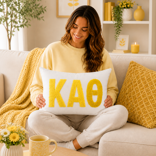Kappa Alpha Theta Pillow – Embroidered Plush Greek Letters Design