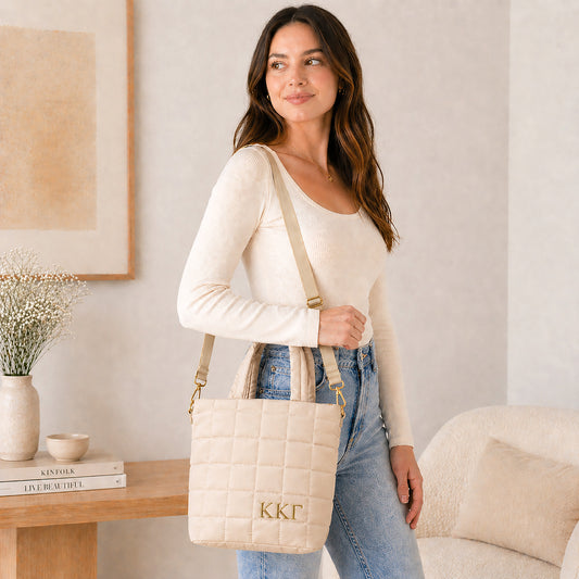Kappa Kappa Gamma Small Crossbody Quilted Tote Bag with Greek Letters