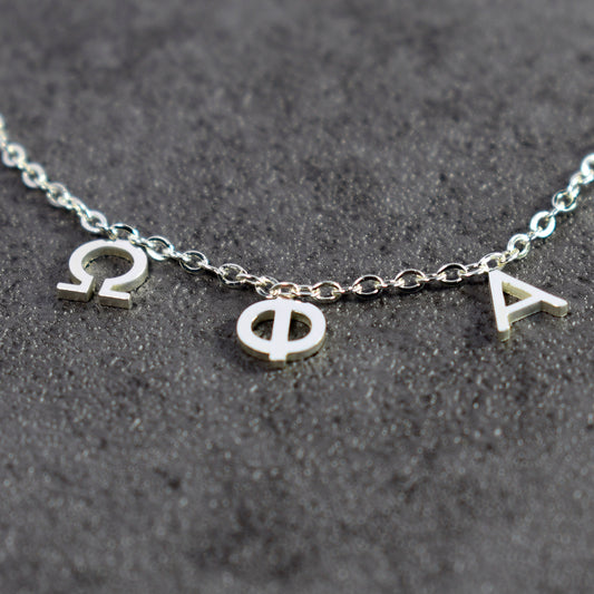 Omega Phi Alpha Silver Greek Letters Necklace