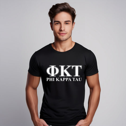 Phi Kappa Tau Fraternity T-Shirt- Varsity Greek Letters Design