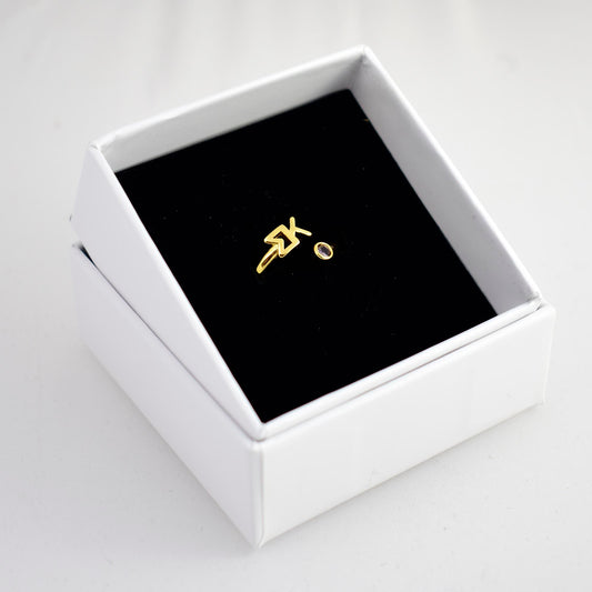 Sigma Kappa Ring- Gold Plated with Greek Letters and CZ Gemstone