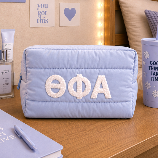 Theta Phi Alpha Makeup Bag - Puffer Style with Sorority Letters