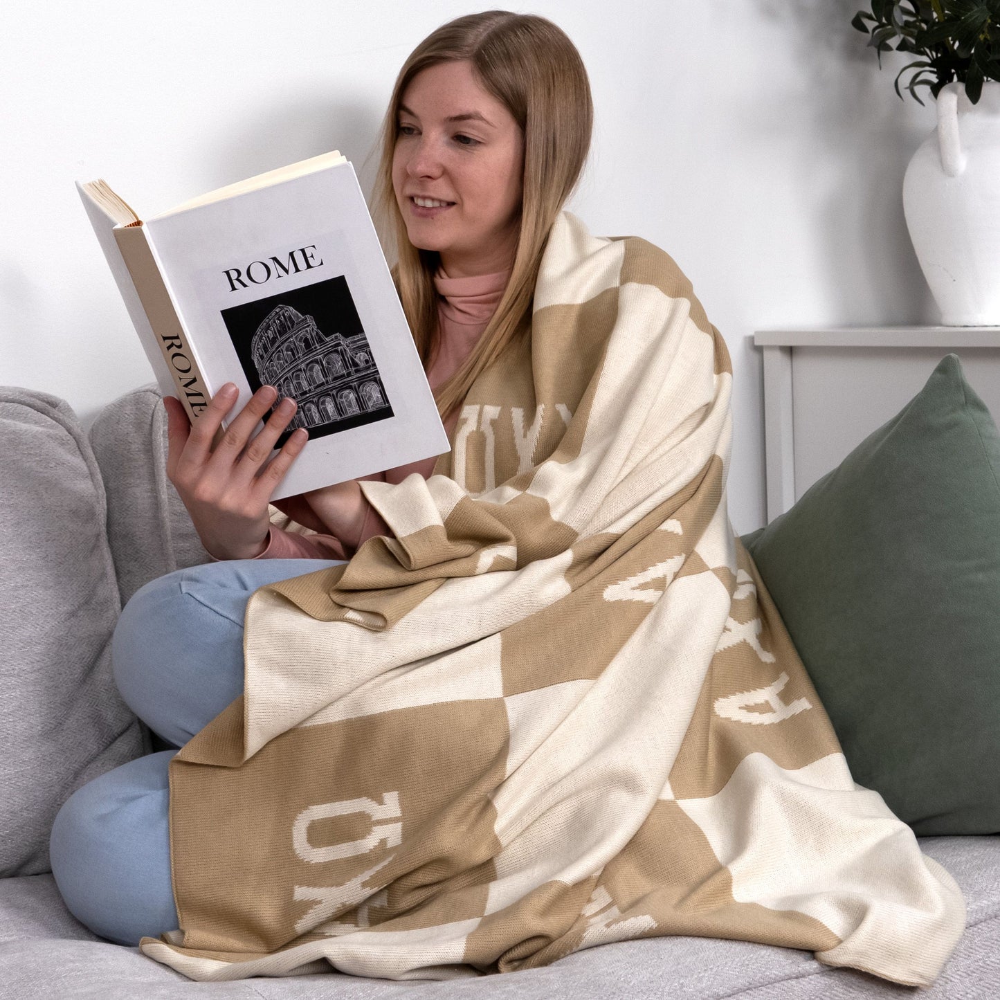 Kappa Kappa Gamma Blanket - Acrylic Knit Checkered Blanket