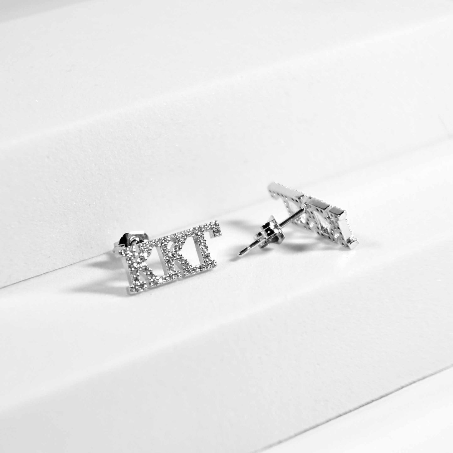 Zeta Phi Beta White Gold Plated Stud Earrings