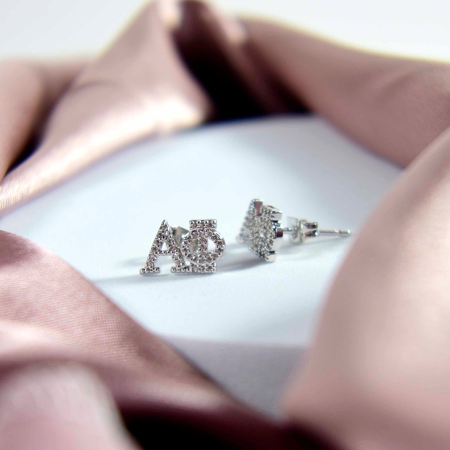 Zeta Phi Beta White Gold Plated Stud Earrings