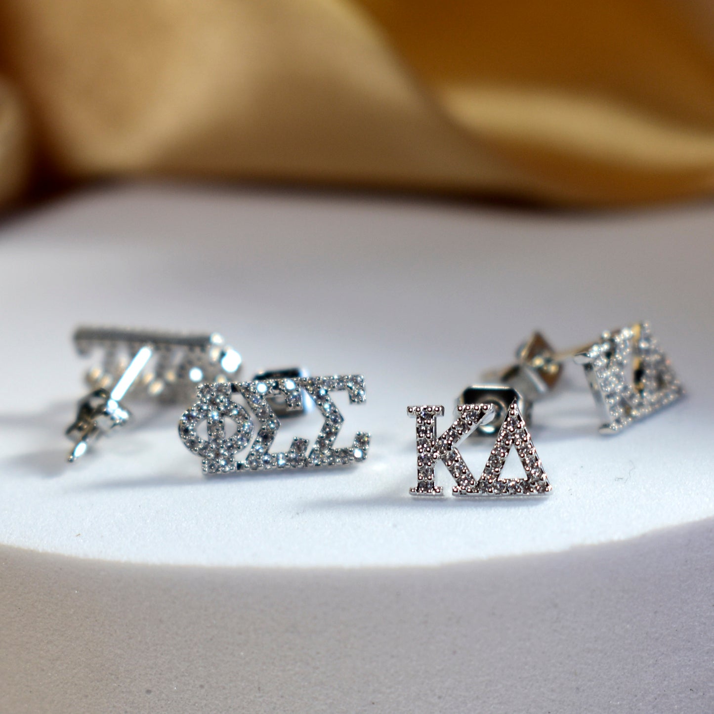 Zeta Phi Beta White Gold Plated Stud Earrings