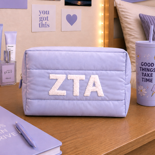 Zeta Tau Alpha Makeup Bag - Puffer Style with Sorority Letters