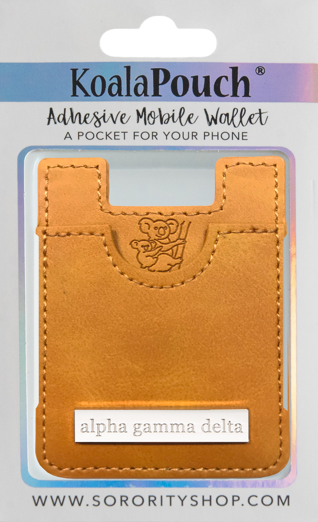 Alpha Gamma Delta Faux Leather adhesive mobile wallet, koala pouch