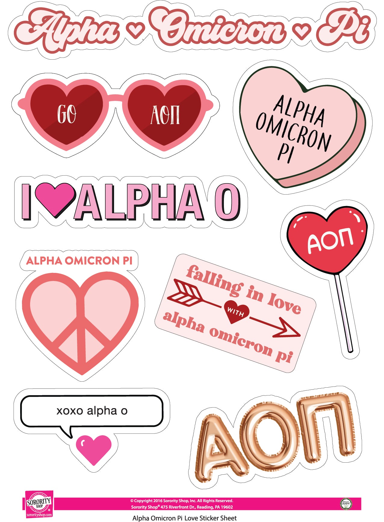 Alpha Omicron Pi- Sticker Sheet- Love Theme
