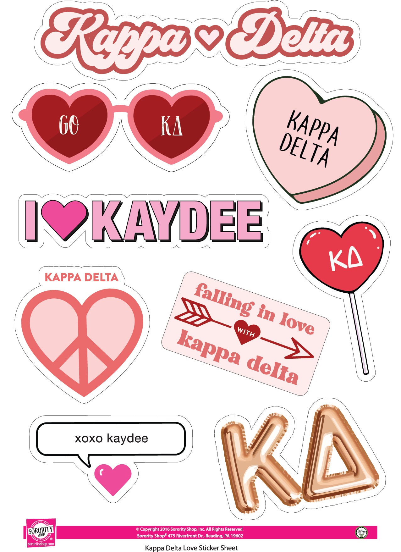 Kappa Delta- Sticker Sheet- Love Theme