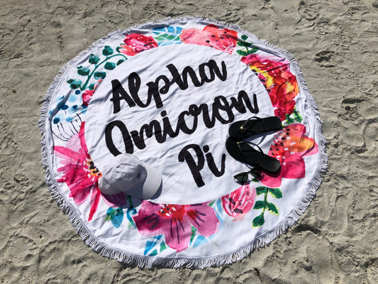 Alpha Omicron Pi Floral Fringe Towel Blanket