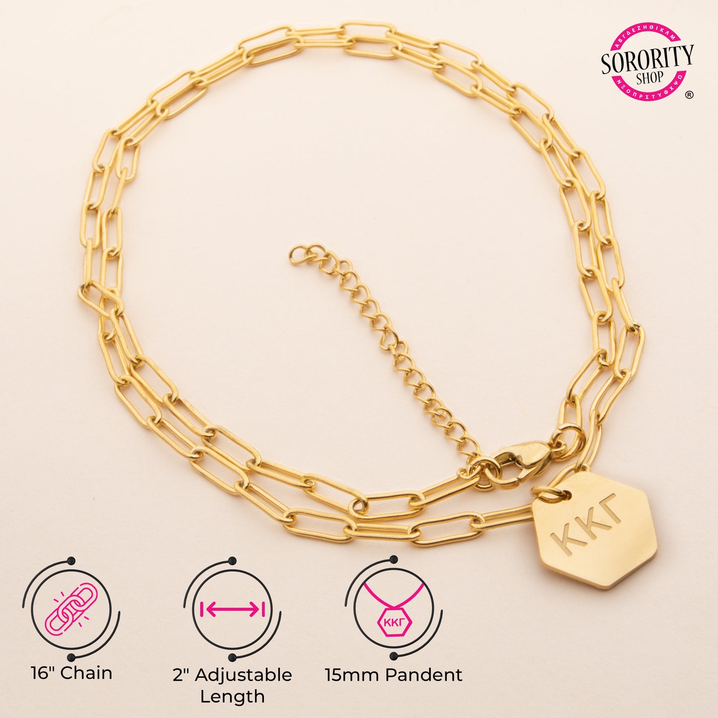 Phi Mu Paperclip Necklace with PM Sorority Pendant