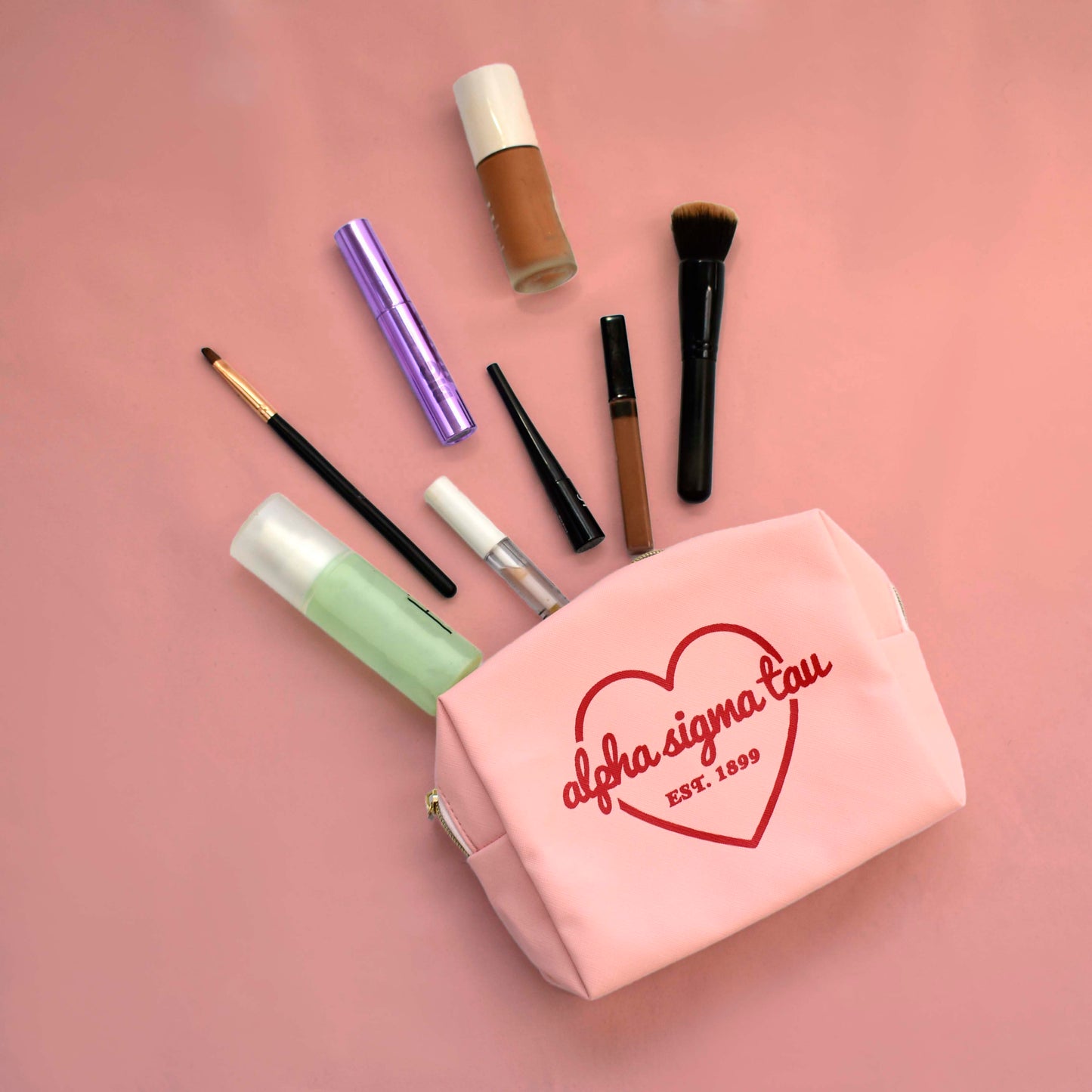 Alpha Xi Delta Pink w/Red Heart Makeup Bag
