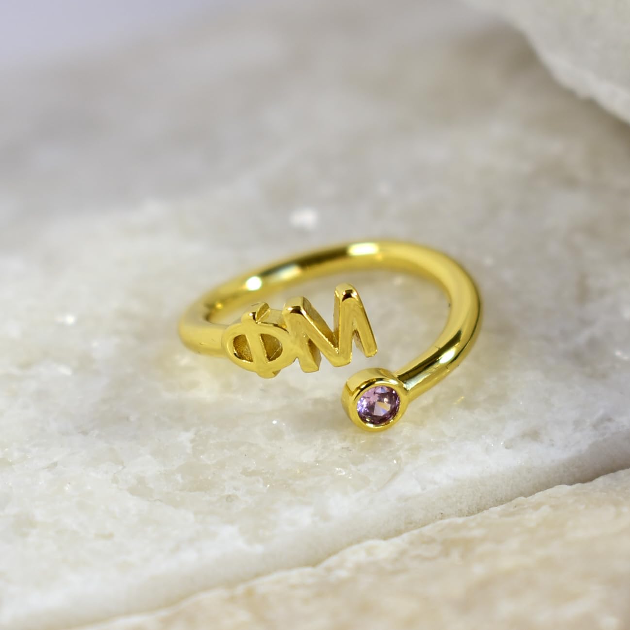 Zeta Tau Alpha Ring- Gold Plated with Greek Letters and CZ Gemstone