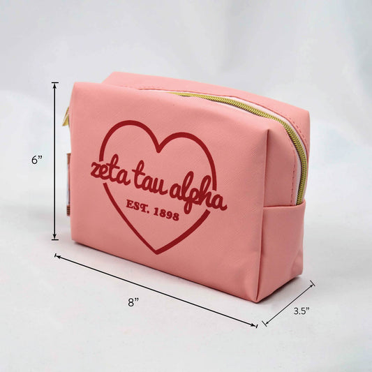 Kappa Alpha Theta Pink w/Red Heart Makeup Bag
