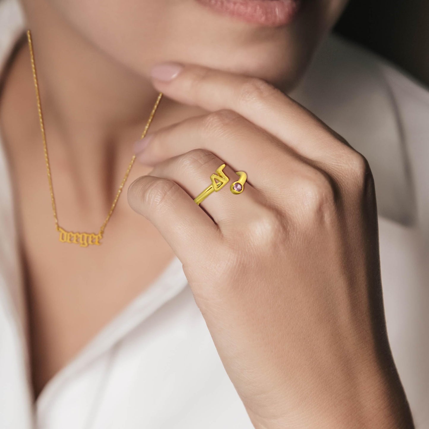 Zeta Tau Alpha Ring- Gold Plated with Greek Letters and CZ Gemstone