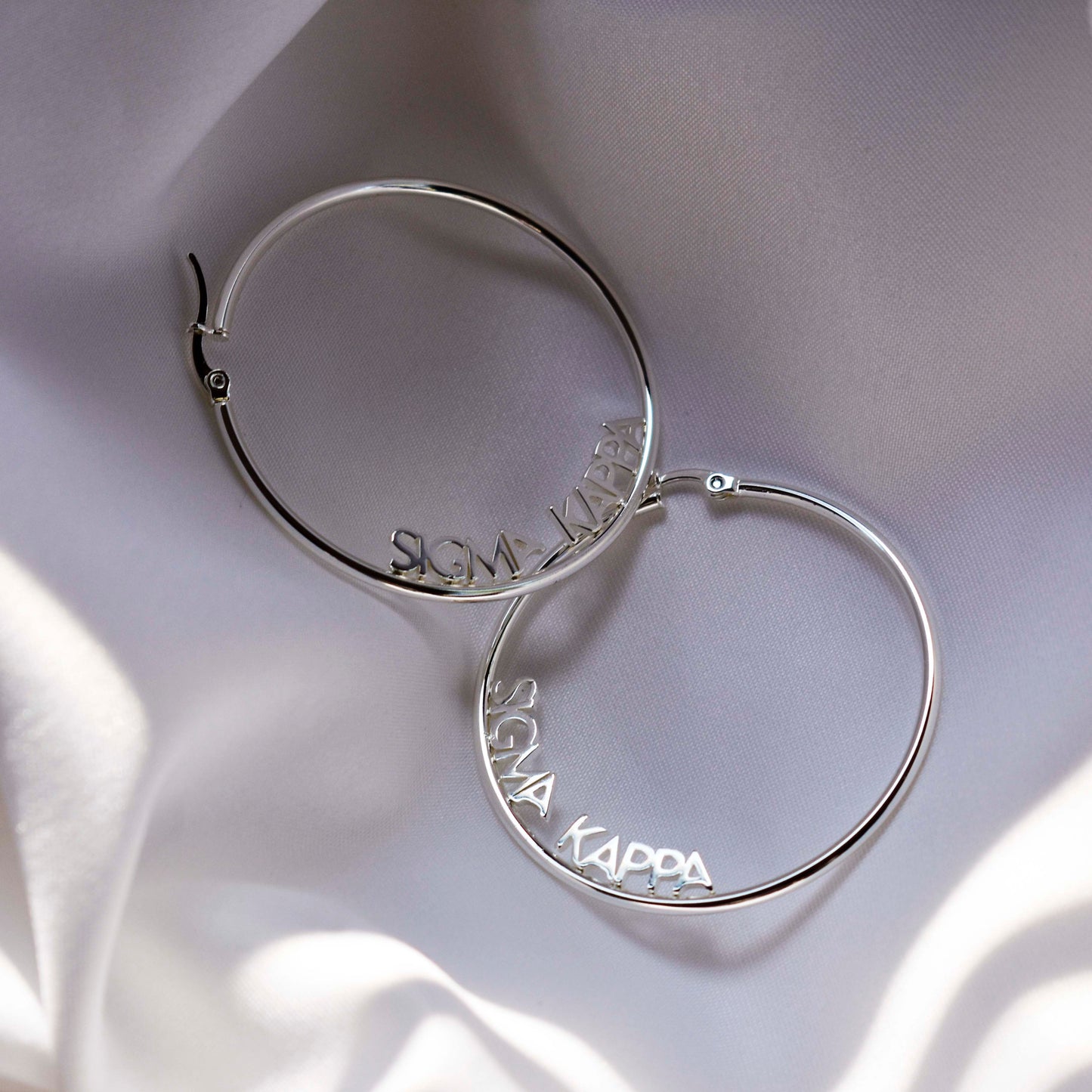 Zeta Tau Alpha Silver Hoop Earrings- Name Design