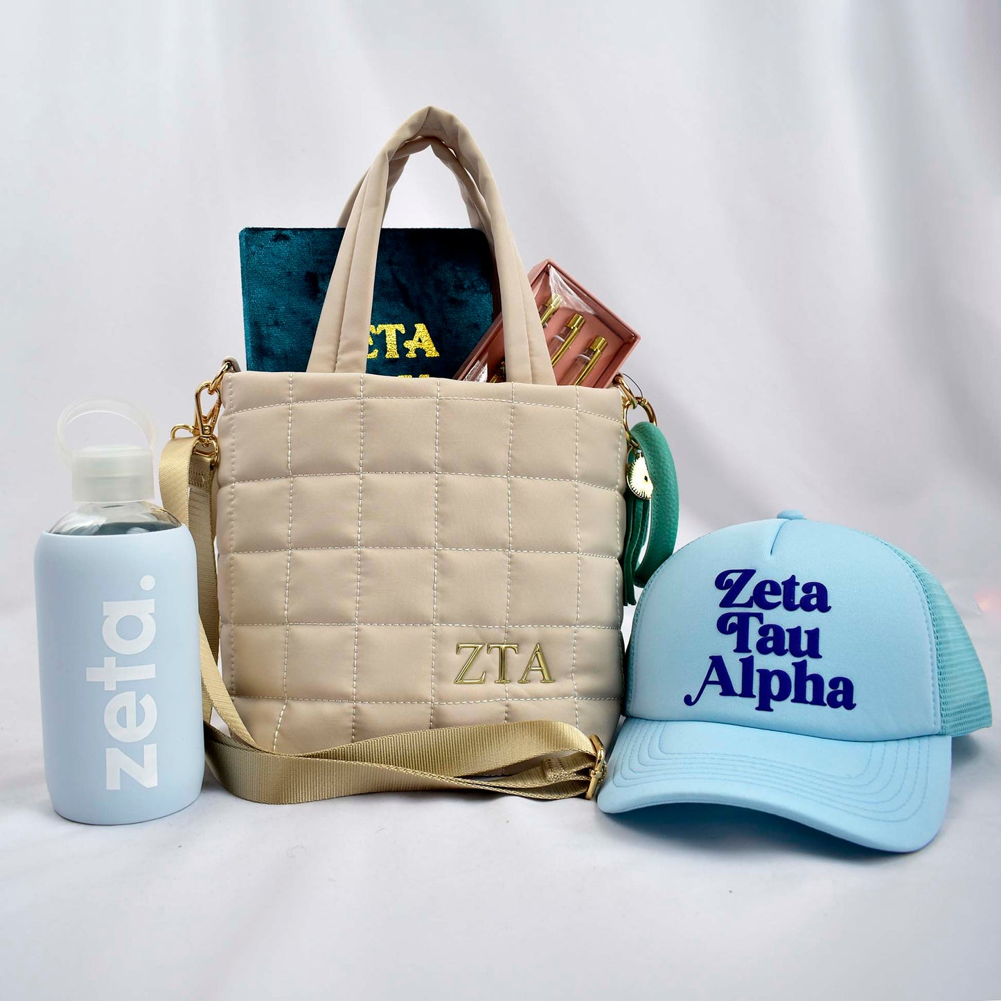 Zeta Tau Alpha Small Crossbody Quilted Tote Bag with Greek Letters