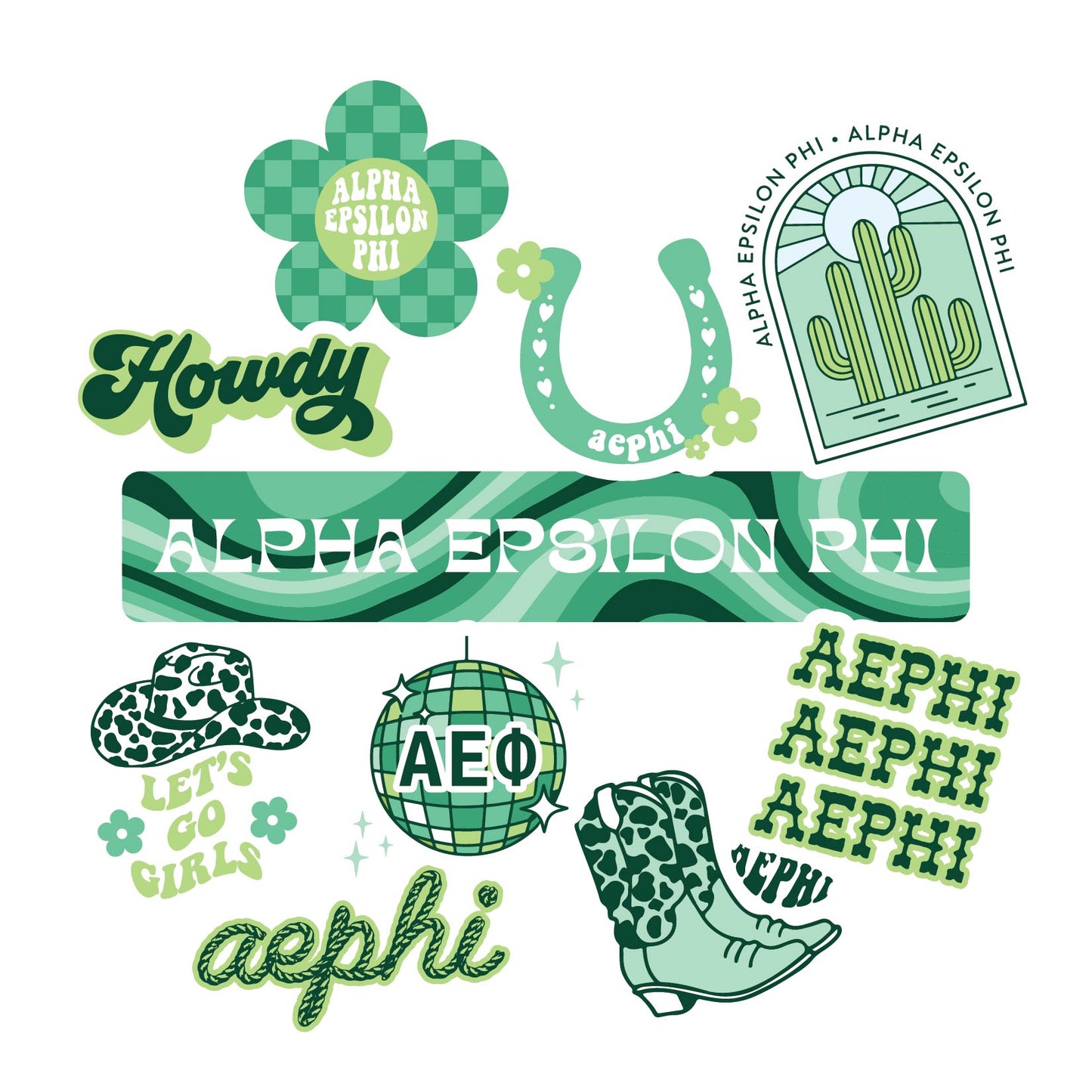 Alpha Epsilon Phi Sticker Sheet - Western Disco Design