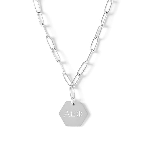 Alpha Epsilon Phi Necklace- Silver Paperclip Style with AEP Pendant