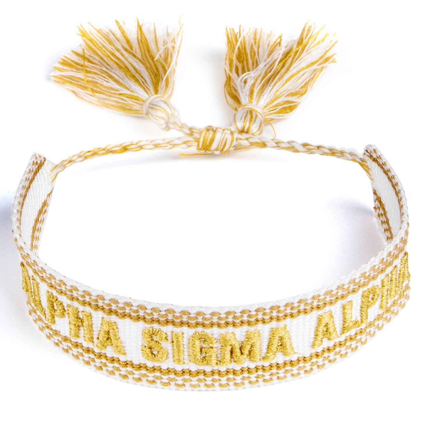 Alpha Sigma Alpha Woven Bracelet, White and Gold Design