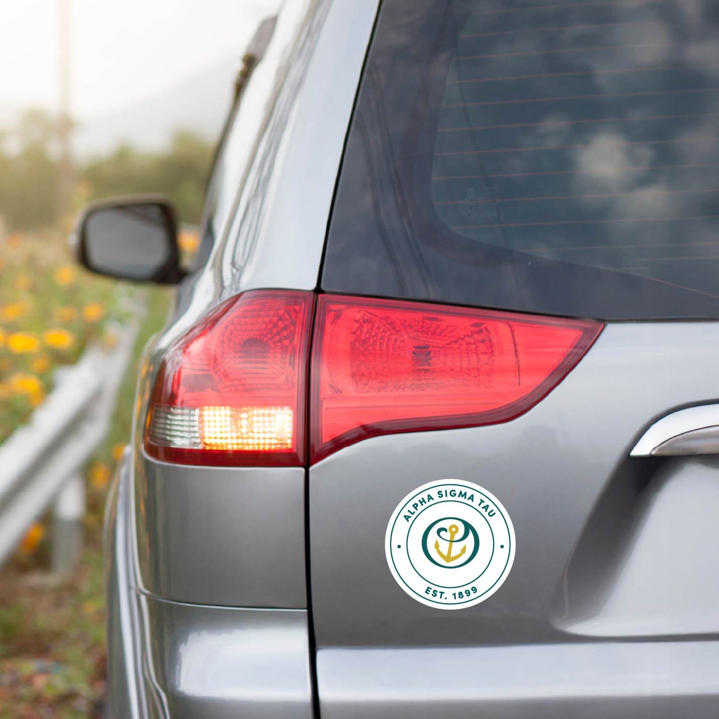 Alpha Sigma Tau Sorority Car Decal Sticker- Full Color Circle Logo