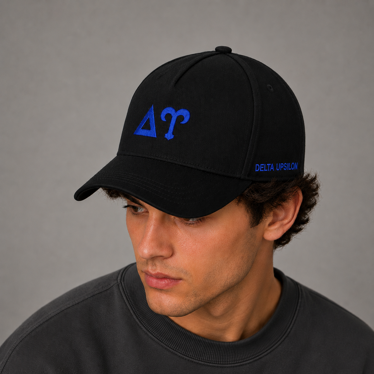 Delta Upsilon Baseball Cap- Brushed Cotton 5-Panel Black Hat