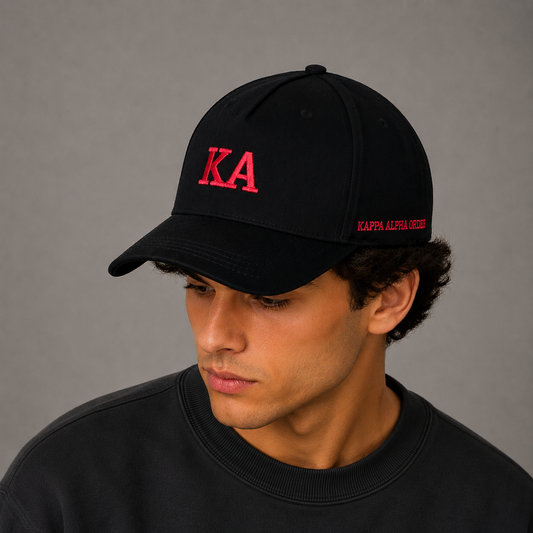 Kappa Alpha Baseball Cap- Brushed Cotton 5-Panel Black Hat