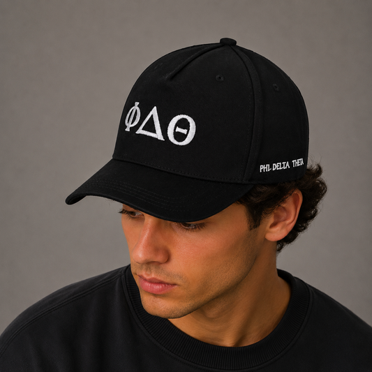 Phi Delta Theta Baseball Cap- Brushed Cotton 5-Panel Black Hat