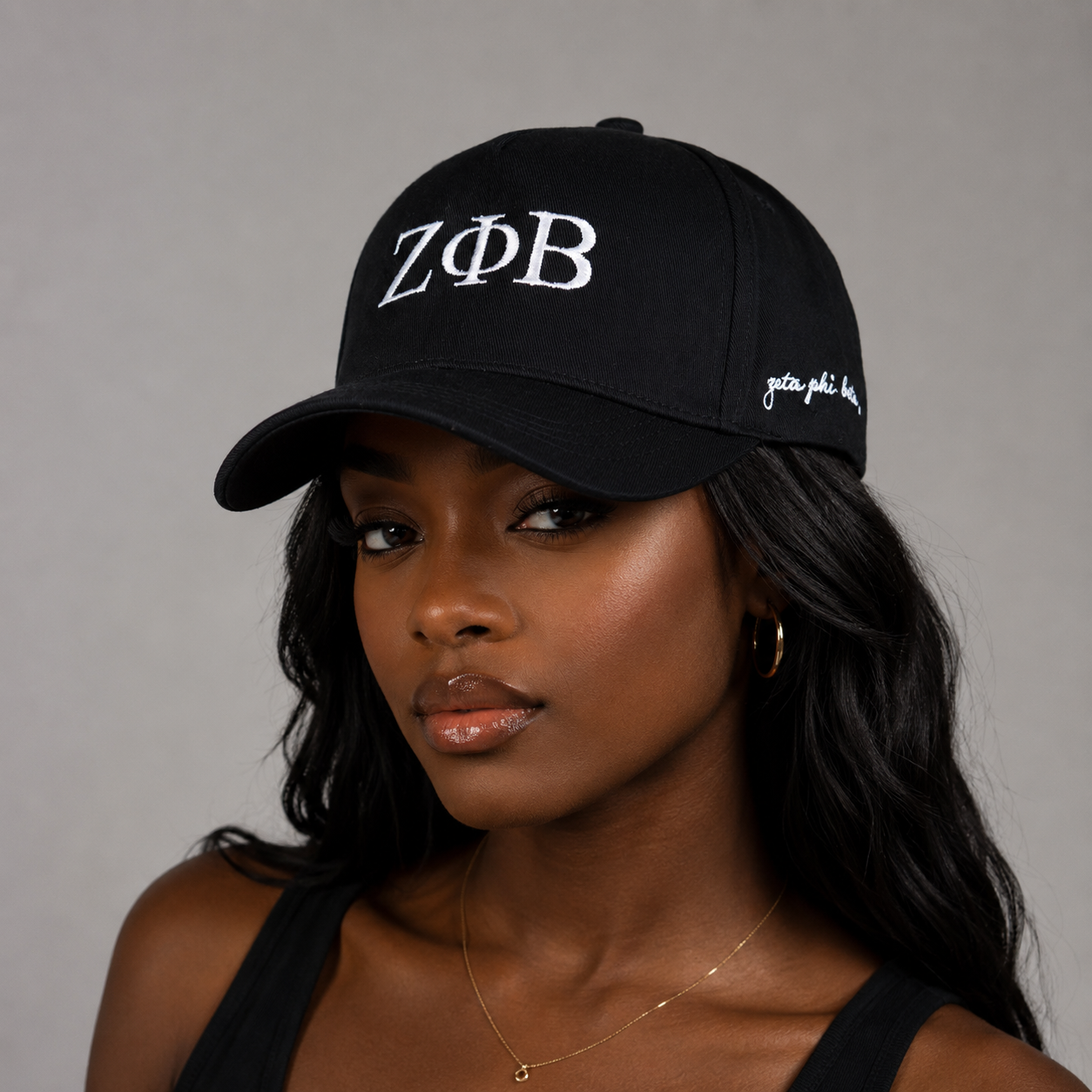 Zeta Phi Beta Sorority, Incorporated Baseball Cap- Brushed Cotton 5-Panel Black Hat