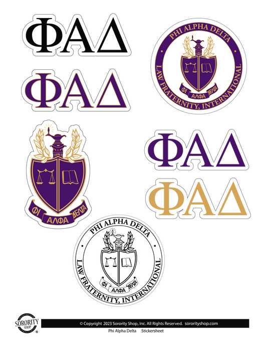 Phi Alpha Delta Fraternity Sticker Sheet- Brand Focus