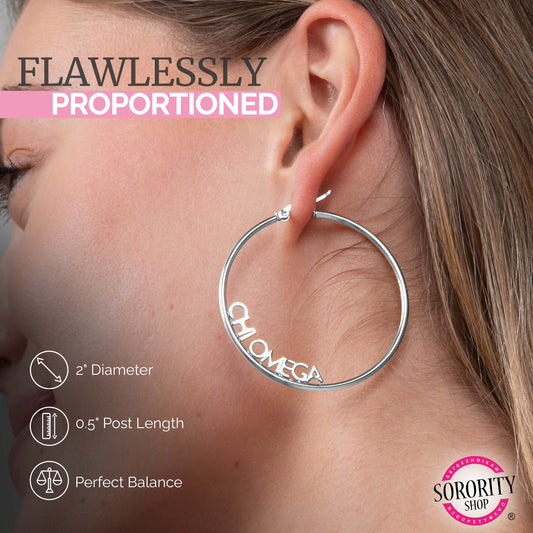 Zeta Tau Alpha Silver Hoop Earrings- Name Design